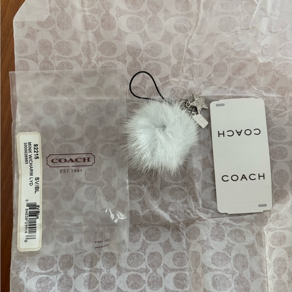 Coach Sulver Blue Mink Pom Pom Nink W/Charm - Picture 1 of 4